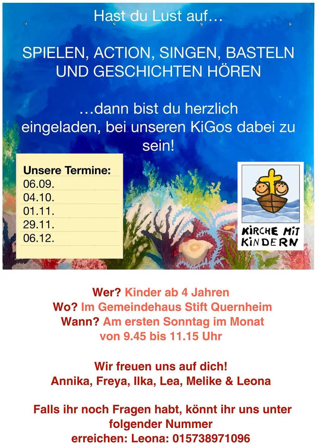 Kindergottesdienst Termine für Kinder ab 4 Jahren